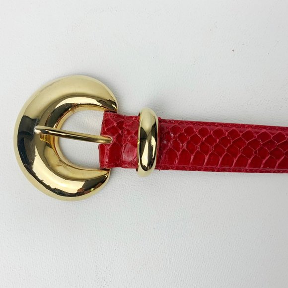 Vintage Jana Genuine Snake Skin Red Belt With Gold Tone Buckle Size L - Picture 7 of 16